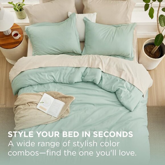 Bedsure Queen Comforter Set - 7 Pieces Sage Green Queen Bedding Set for All - Picture 2 of 6